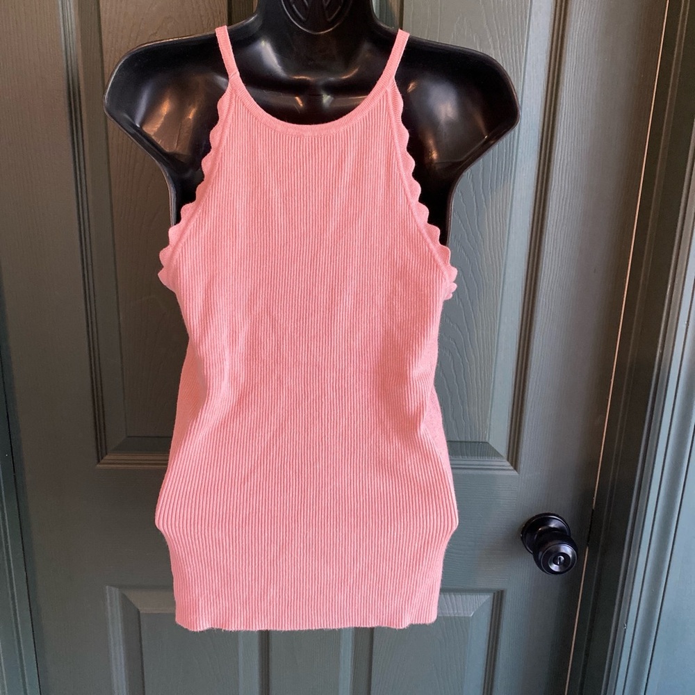 Scallop-Edge Ribbed Tank Top - Pink - Picture 2 of 4